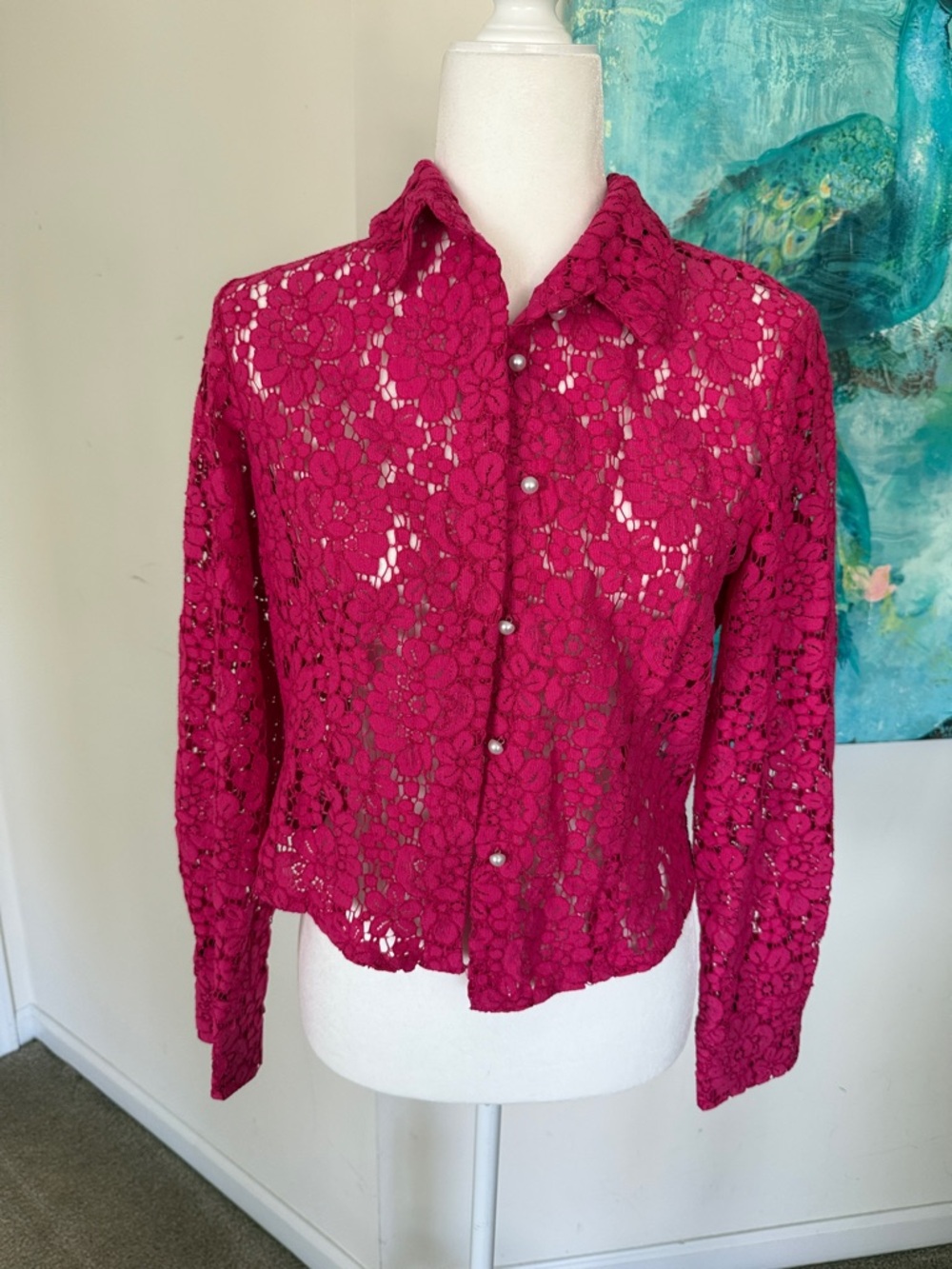 Zara Fuchsia Lace Button-Front Shirt